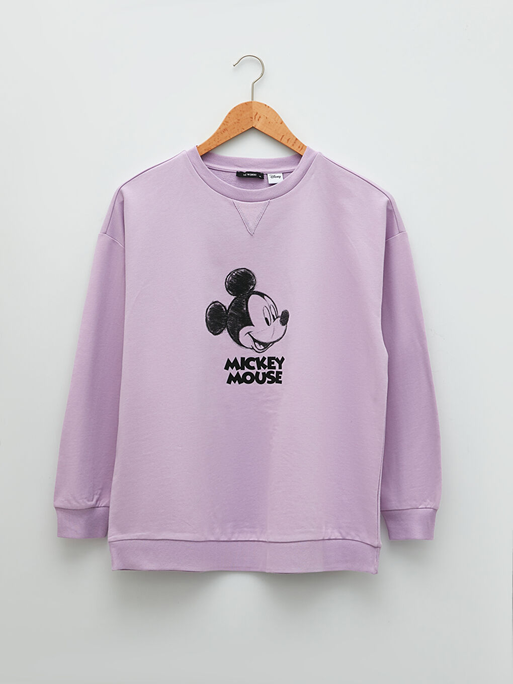 LC WAIKIKI Lila Büyük Beden Bisiklet Yaka Mickey Mouse Baskılı Uzun Kollu Pamuklu Kadın Sweatshirt - 10