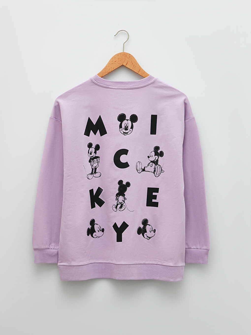 LC WAIKIKI Lila Büyük Beden Bisiklet Yaka Mickey Mouse Baskılı Uzun Kollu Pamuklu Kadın Sweatshirt - 11