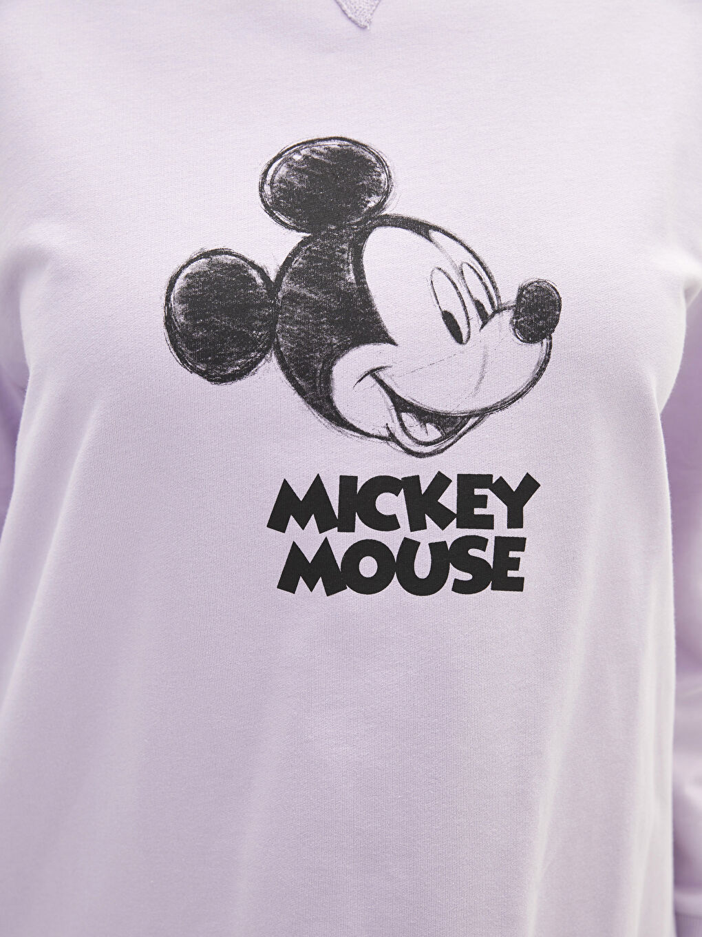 LC WAIKIKI Lila Büyük Beden Bisiklet Yaka Mickey Mouse Baskılı Uzun Kollu Pamuklu Kadın Sweatshirt - 6