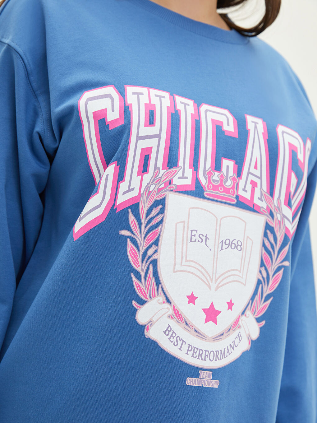 Sweat-shirt en Coton pour Femmes Grande Taille à Col Rond Imprimé à Manches Longues-5