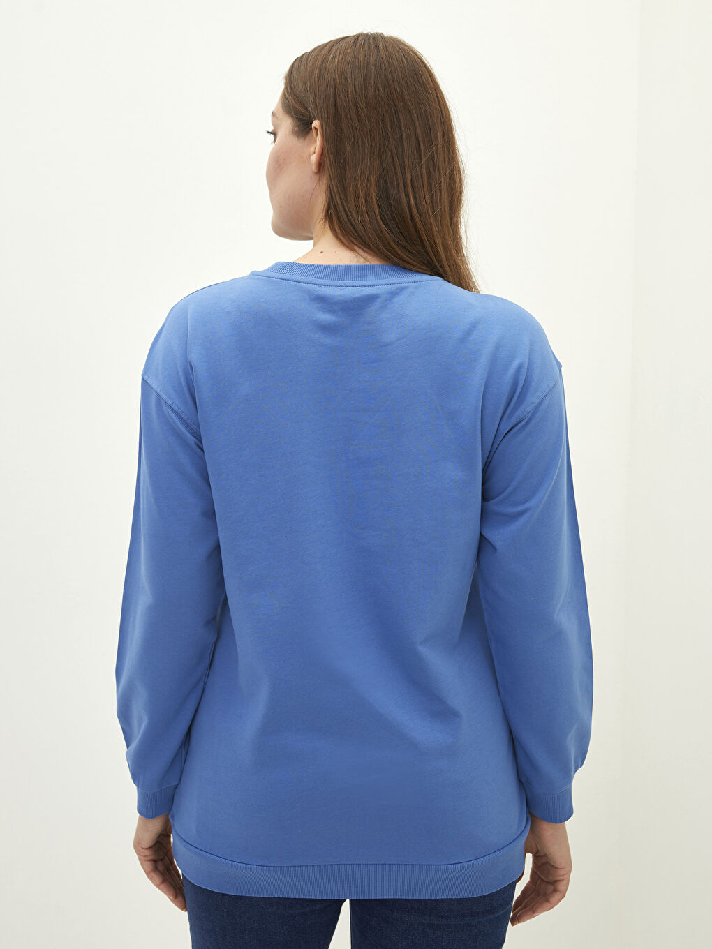 Sweat-shirt en Coton pour Femmes Grande Taille à Col Rond Imprimé à Manches Longues-8