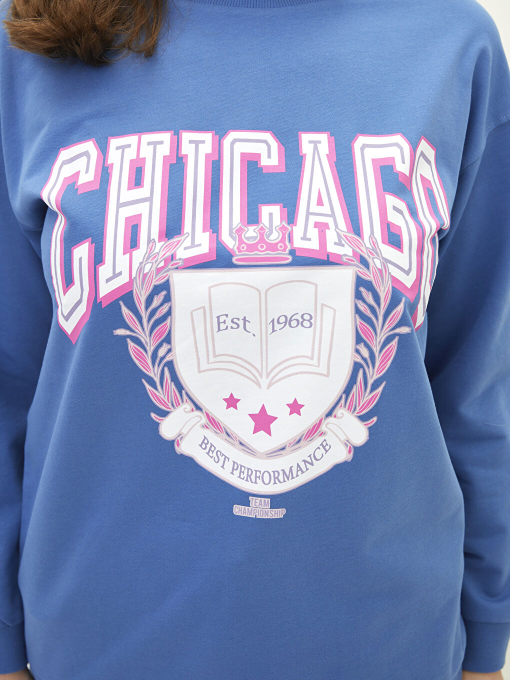 Sweat-shirt en Coton pour Femmes Grande Taille à Col Rond Imprimé à Manches Longues-6