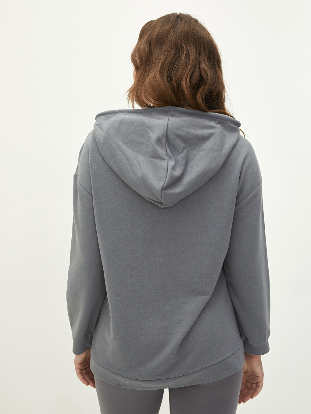 Gri Büyük Beden Mickey Mouse Baskılı Uzun Kollu Kadın Hoodie-4