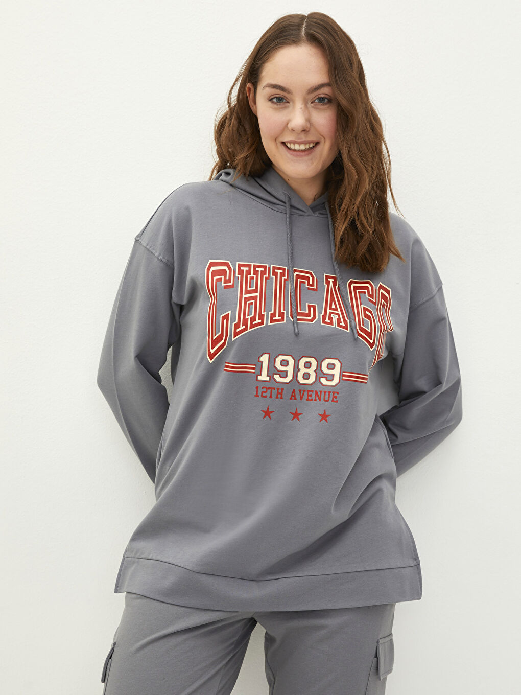 Women's Plus Size Hooded Printed Long Sleeve Sweatshirt