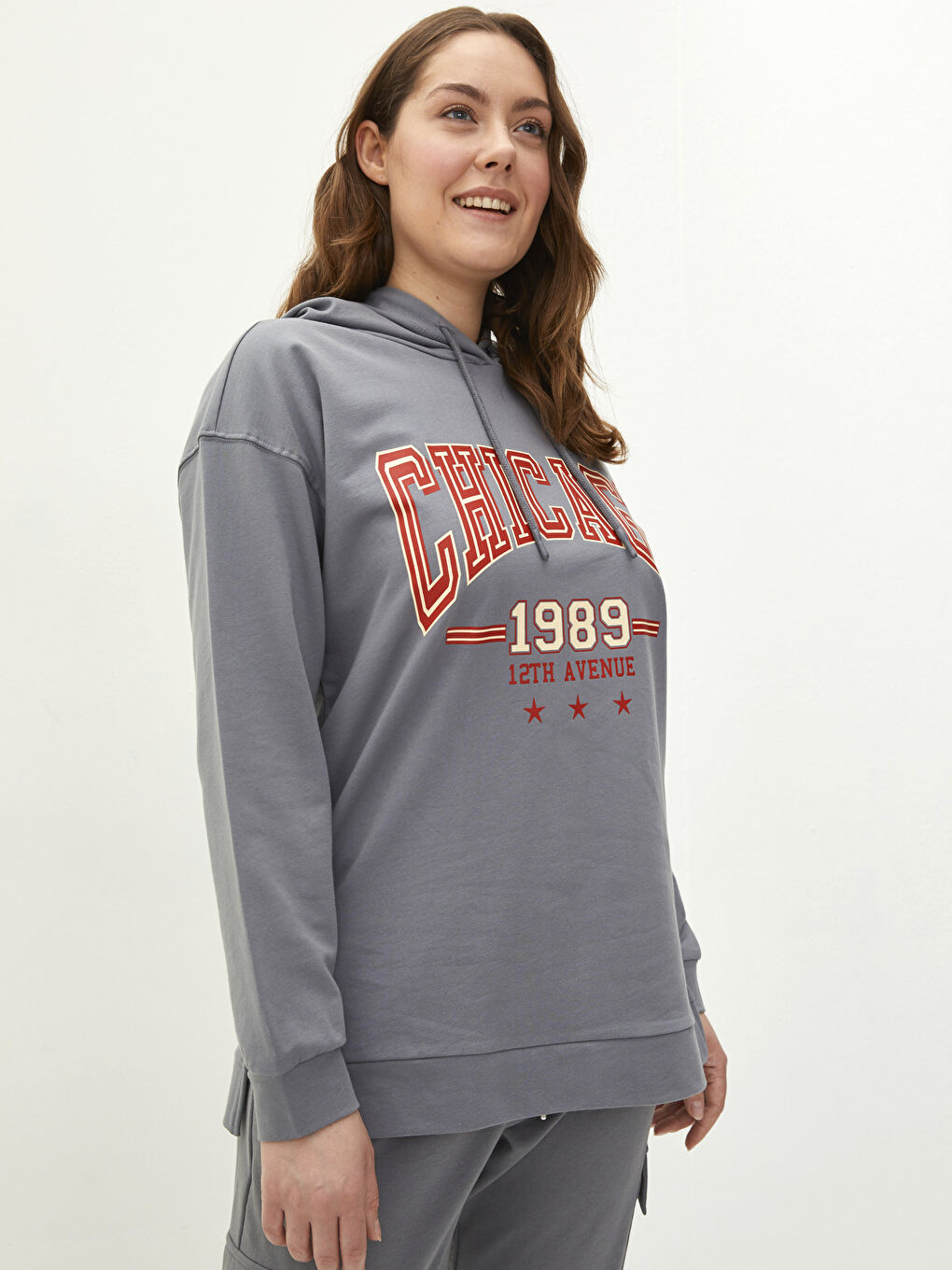 Women's Plus Size Hooded Printed Long Sleeve Sweatshirt-1