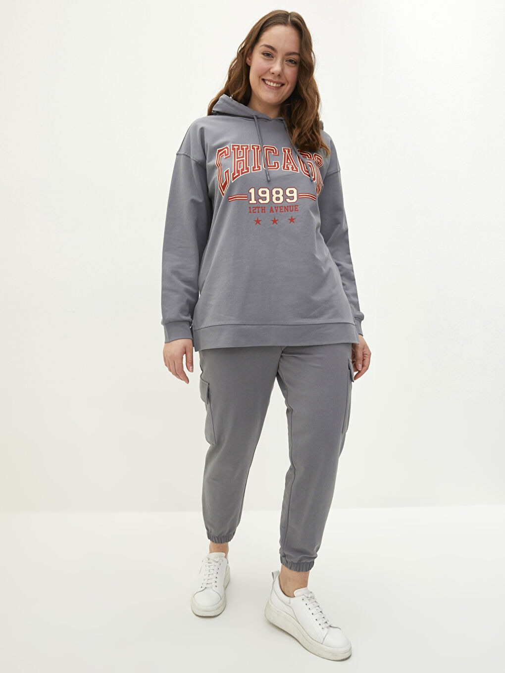 Women's Plus Size Hooded Printed Long Sleeve Sweatshirt-2