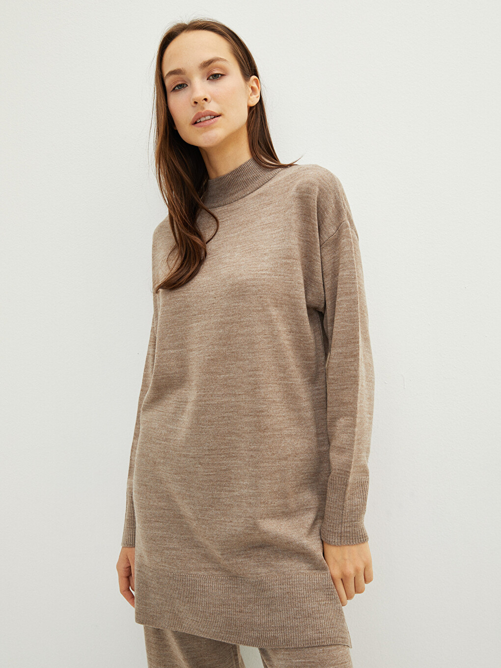 Half Turtleneck Plain Long Sleeve Women's Knitwear Tunic