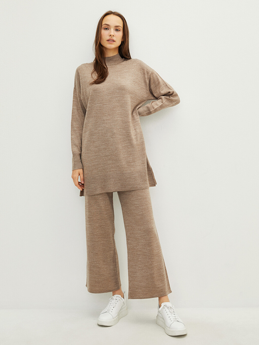 Half Turtleneck Plain Long Sleeve Women's Knitwear Tunic-1
