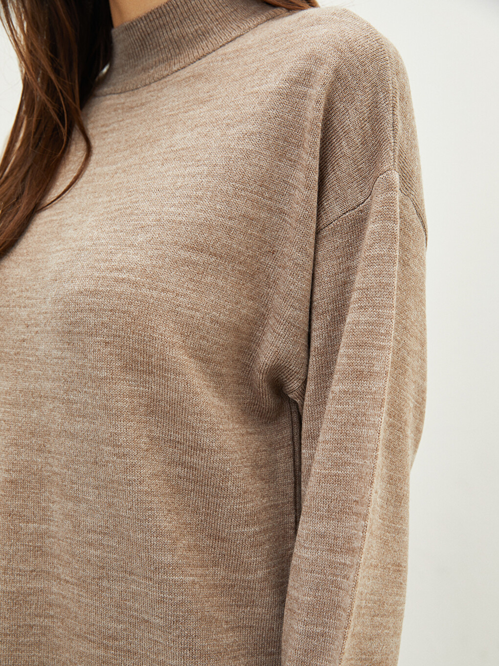 Half Turtleneck Plain Long Sleeve Women's Knitwear Tunic-2