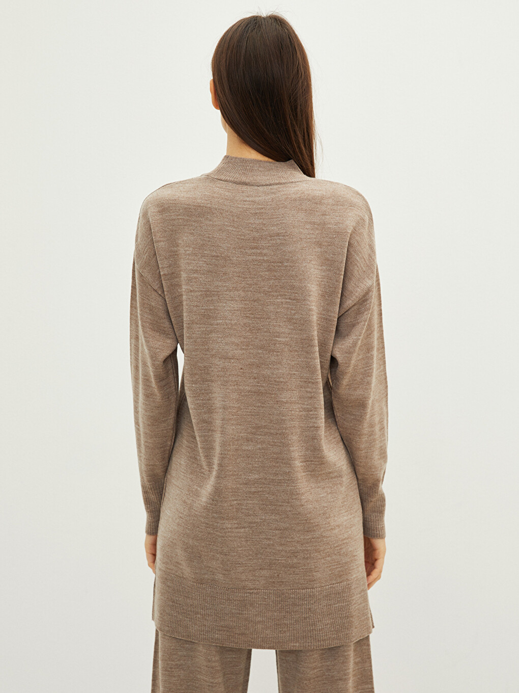Half Turtleneck Plain Long Sleeve Women's Knitwear Tunic-3