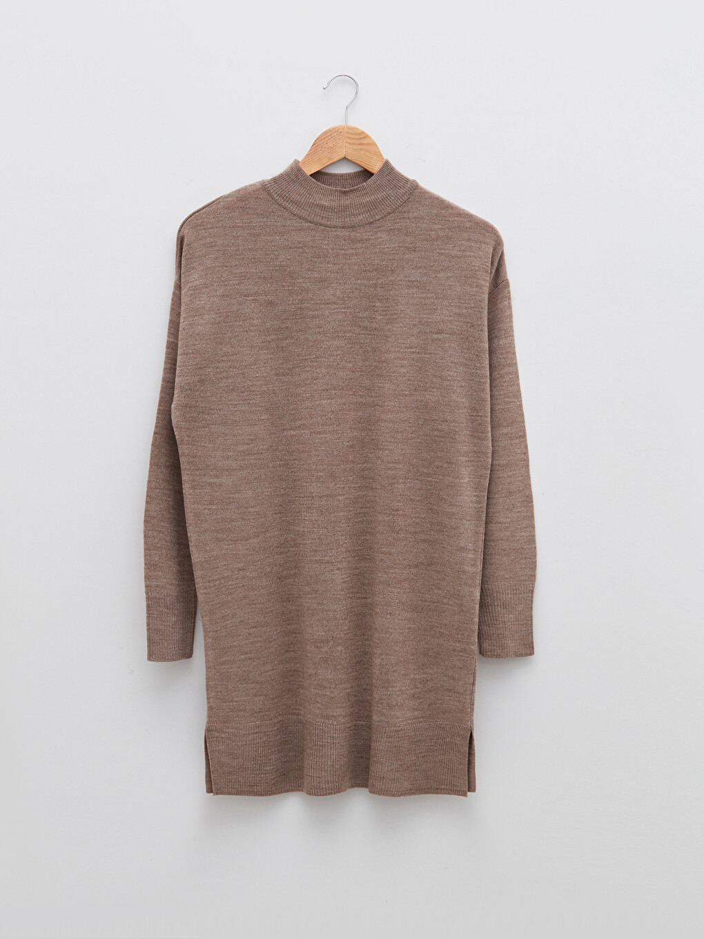 Half Turtleneck Plain Long Sleeve Women's Knitwear Tunic-4