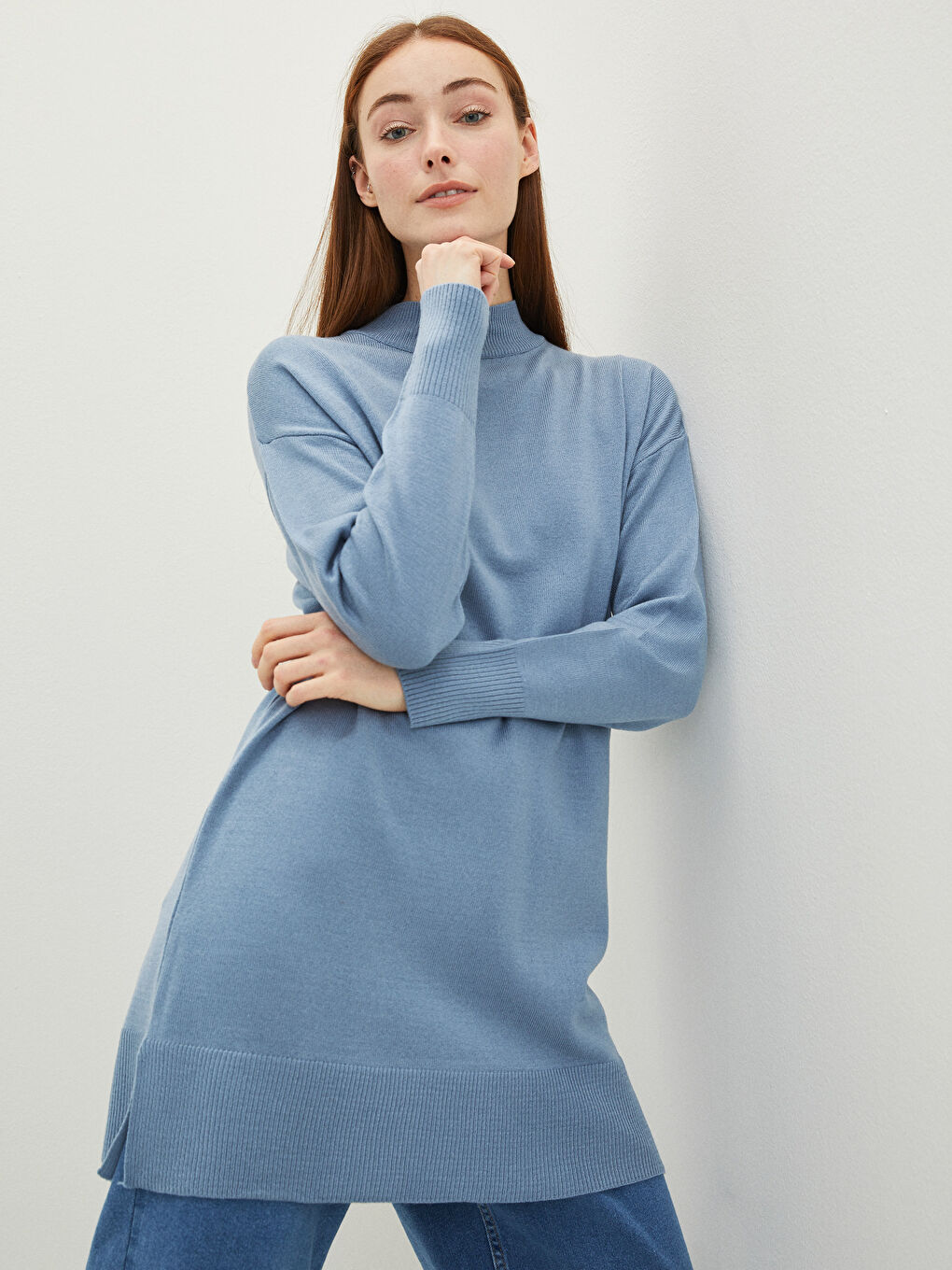 Half Turtleneck Straight Long Sleeve Women's Tunic