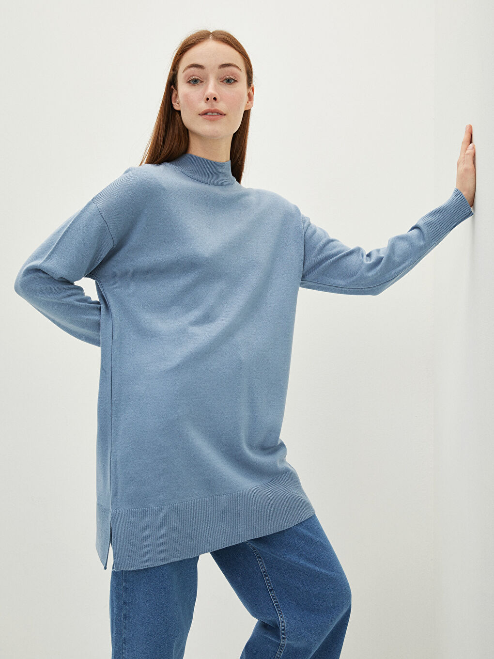 Half Turtleneck Straight Long Sleeve Women's Tunic-1