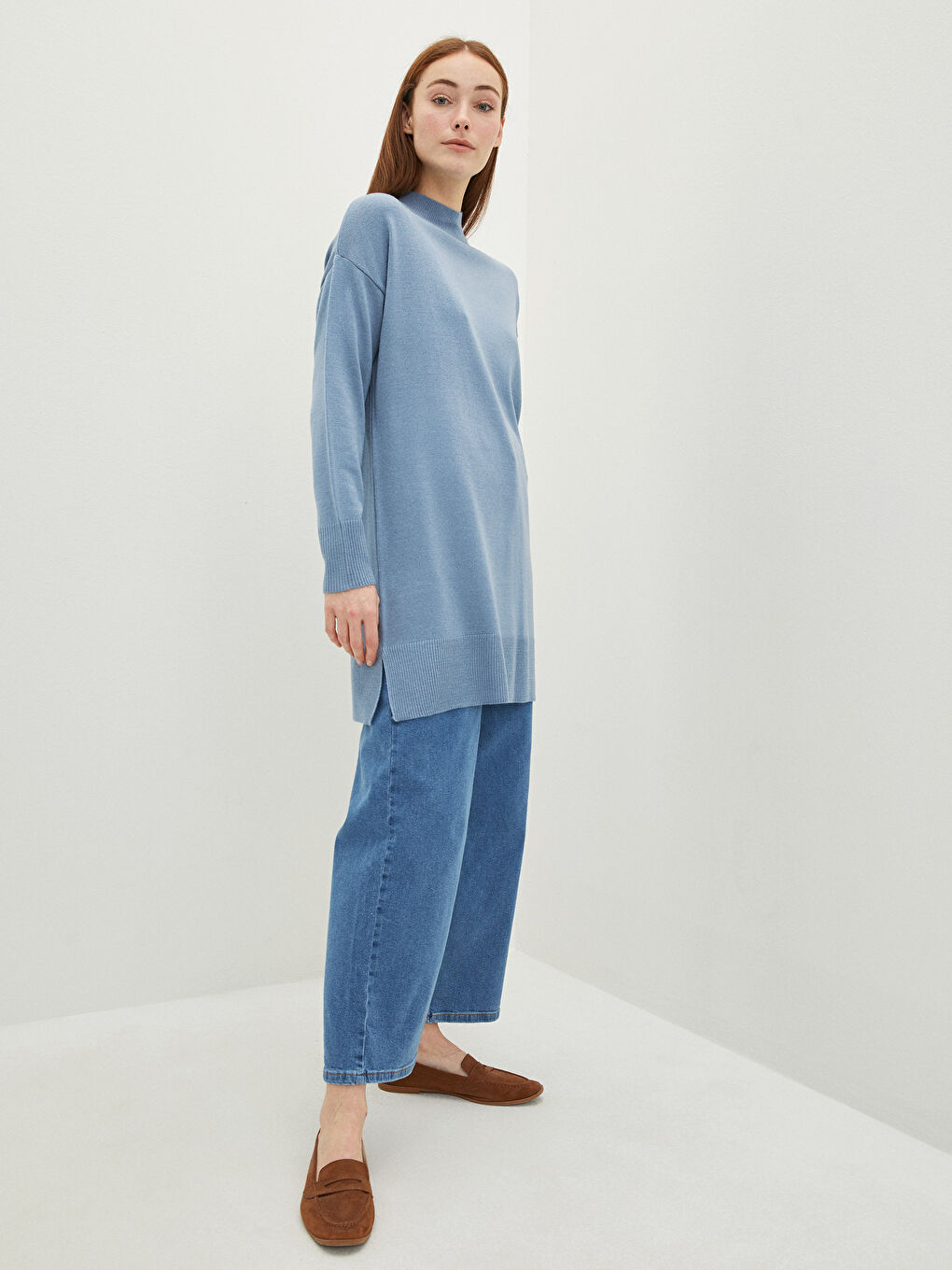 Half Turtleneck Straight Long Sleeve Women's Tunic-3