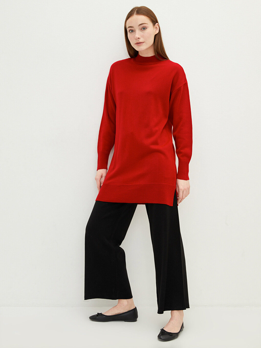 Half Turtleneck Straight Long Sleeve Women's Tunic-1