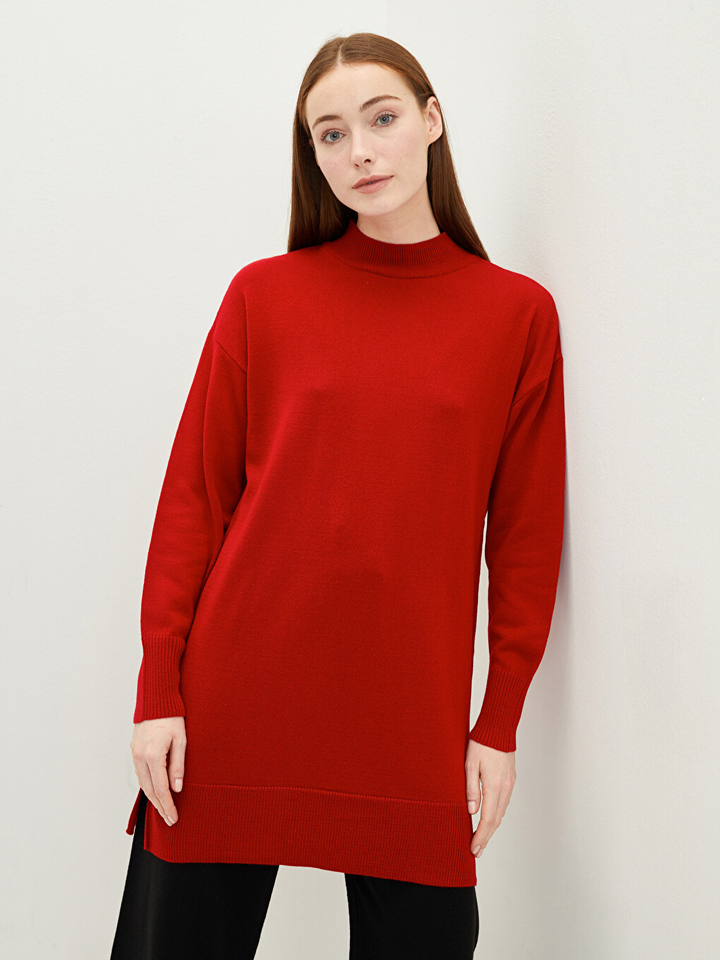 Half Turtleneck Straight Long Sleeve Women's Tunic-2
