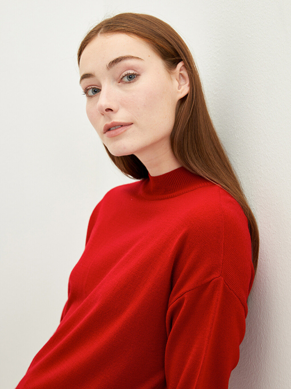 Half Turtleneck Straight Long Sleeve Women's Tunic-3