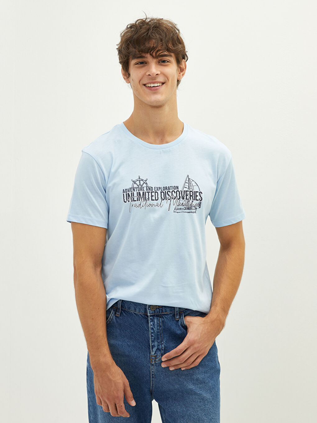 Crew Neck Short Sleeve Printed Combed Cotton Men's T-shirt-1