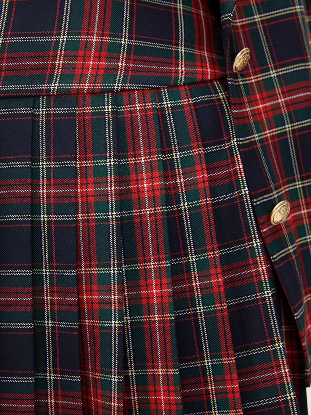 جيبة بكسرات بخصر بسوستة كاروهات بوبلين للسيدات-2