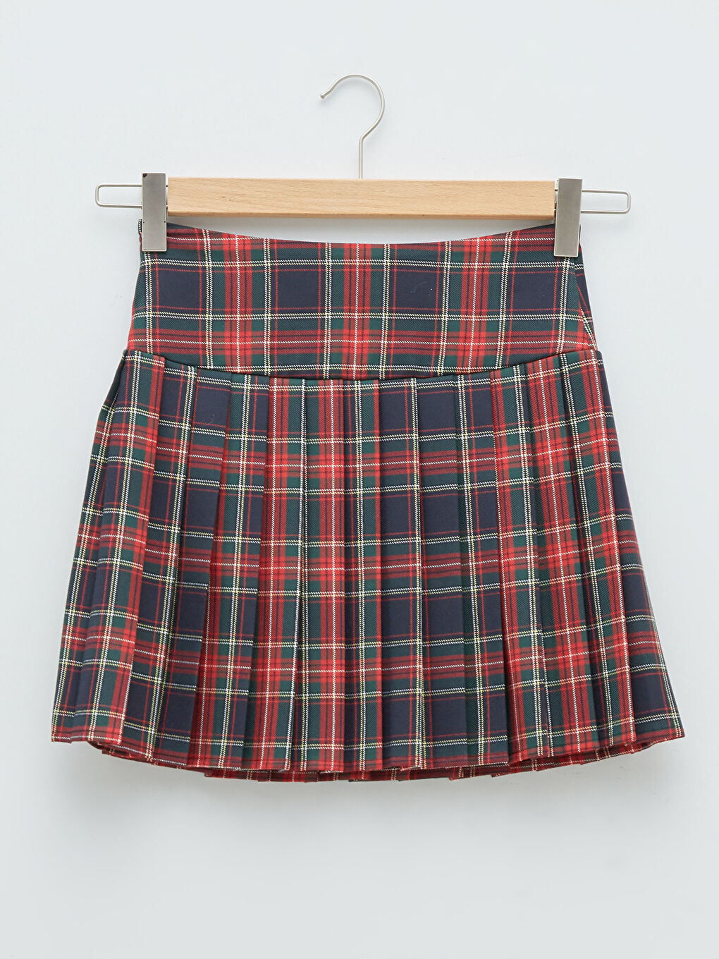 جيبة بكسرات بخصر بسوستة كاروهات بوبلين للسيدات-5