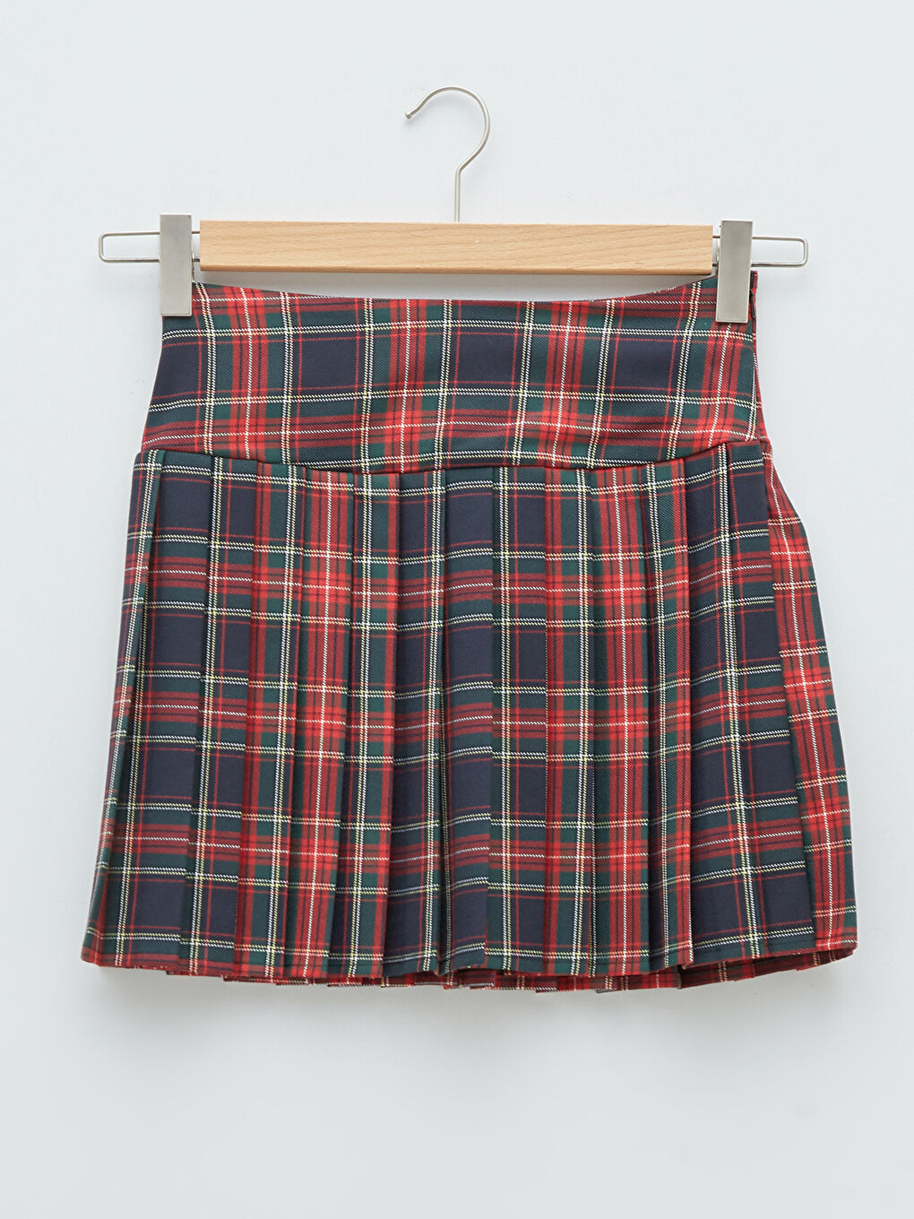 جيبة بكسرات بخصر بسوستة كاروهات بوبلين للسيدات-6