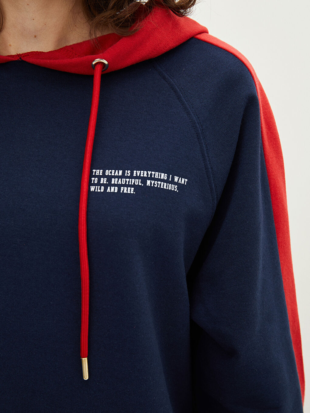 Lacivert Kapüşonlu Renk Bloklu Uzun Kollu Kadın Elbise-3