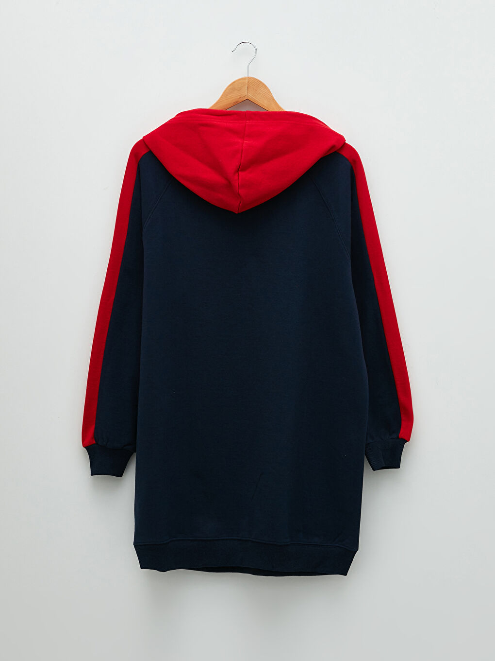 Lacivert Kapüşonlu Renk Bloklu Uzun Kollu Kadın Elbise-6