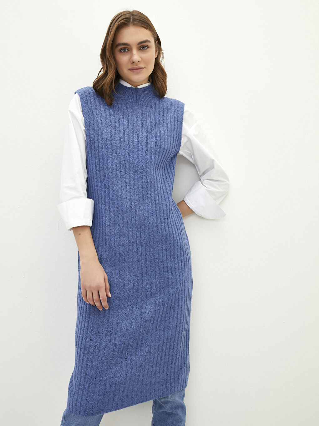 Women's Half Turtleneck Straight Sleeveless Knitwear Tunic