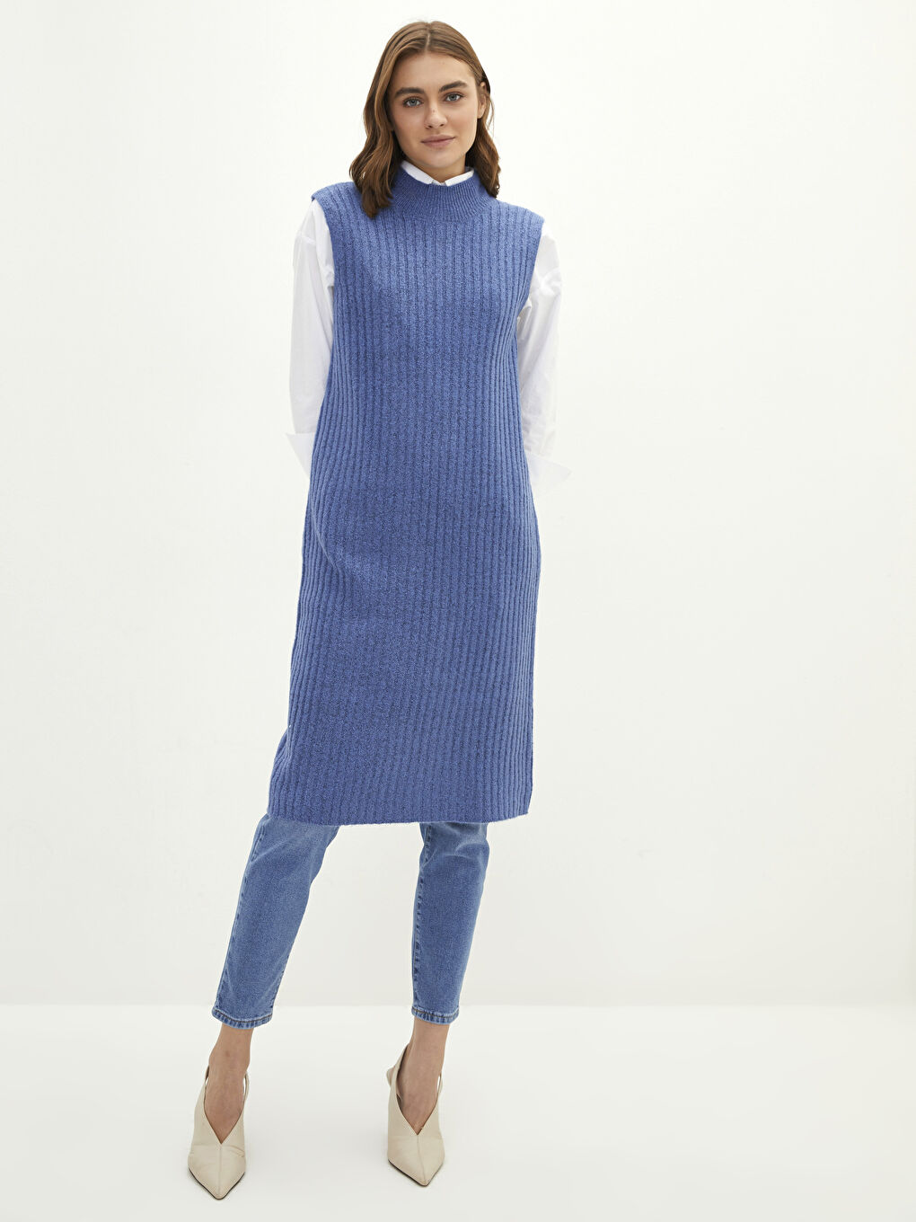 Women's Half Turtleneck Straight Sleeveless Knitwear Tunic-1