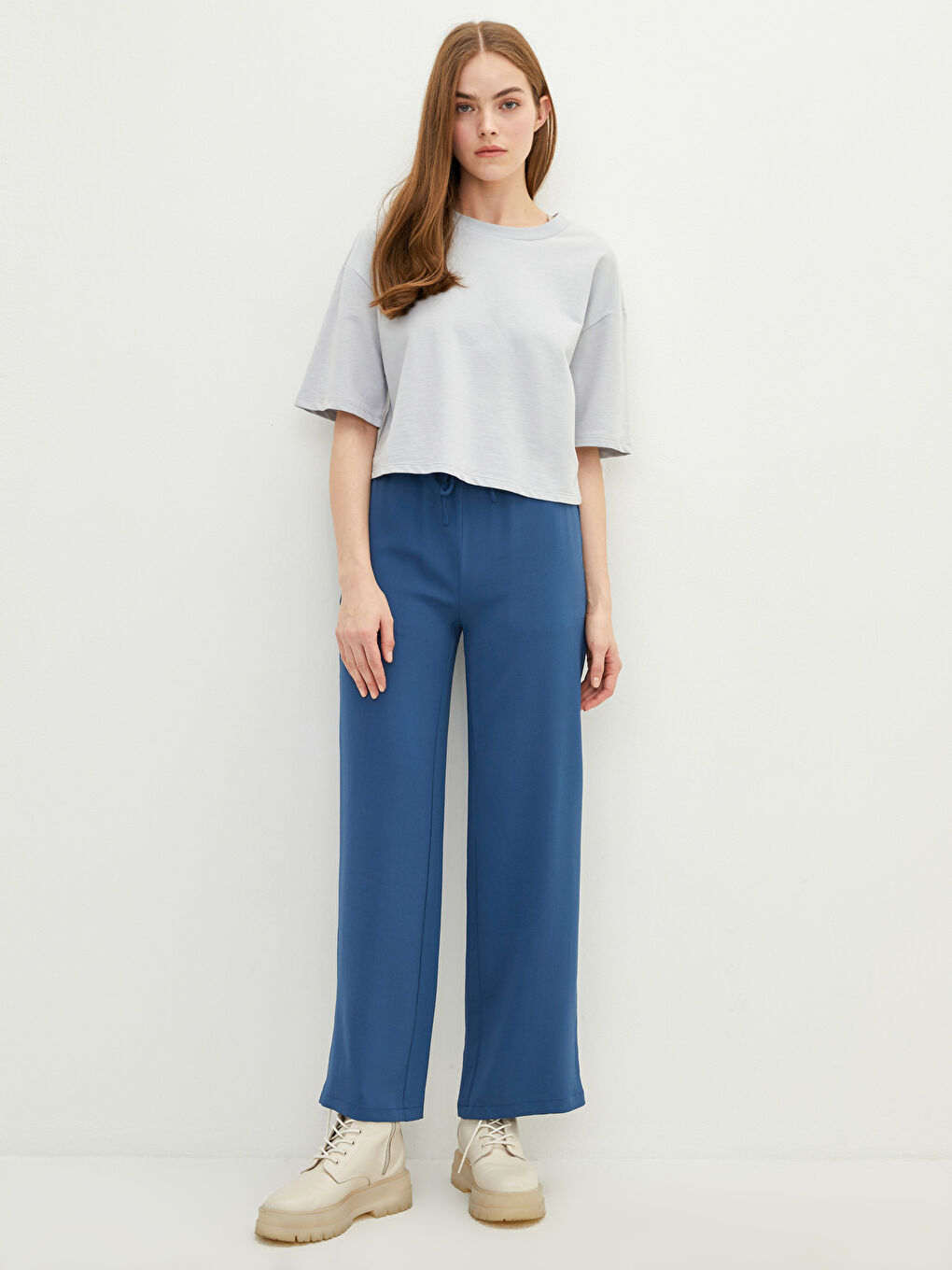 Elastic Waist Pocket Detailed Wide Leg Women's Trousers-1