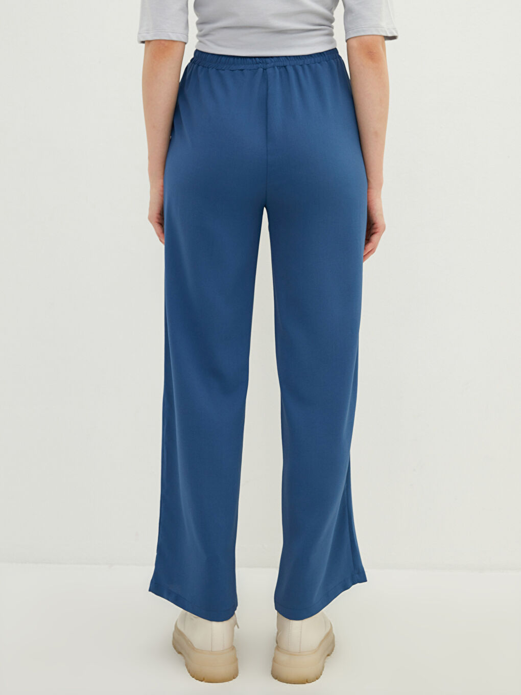 Elastic Waist Pocket Detailed Wide Leg Women's Trousers-4