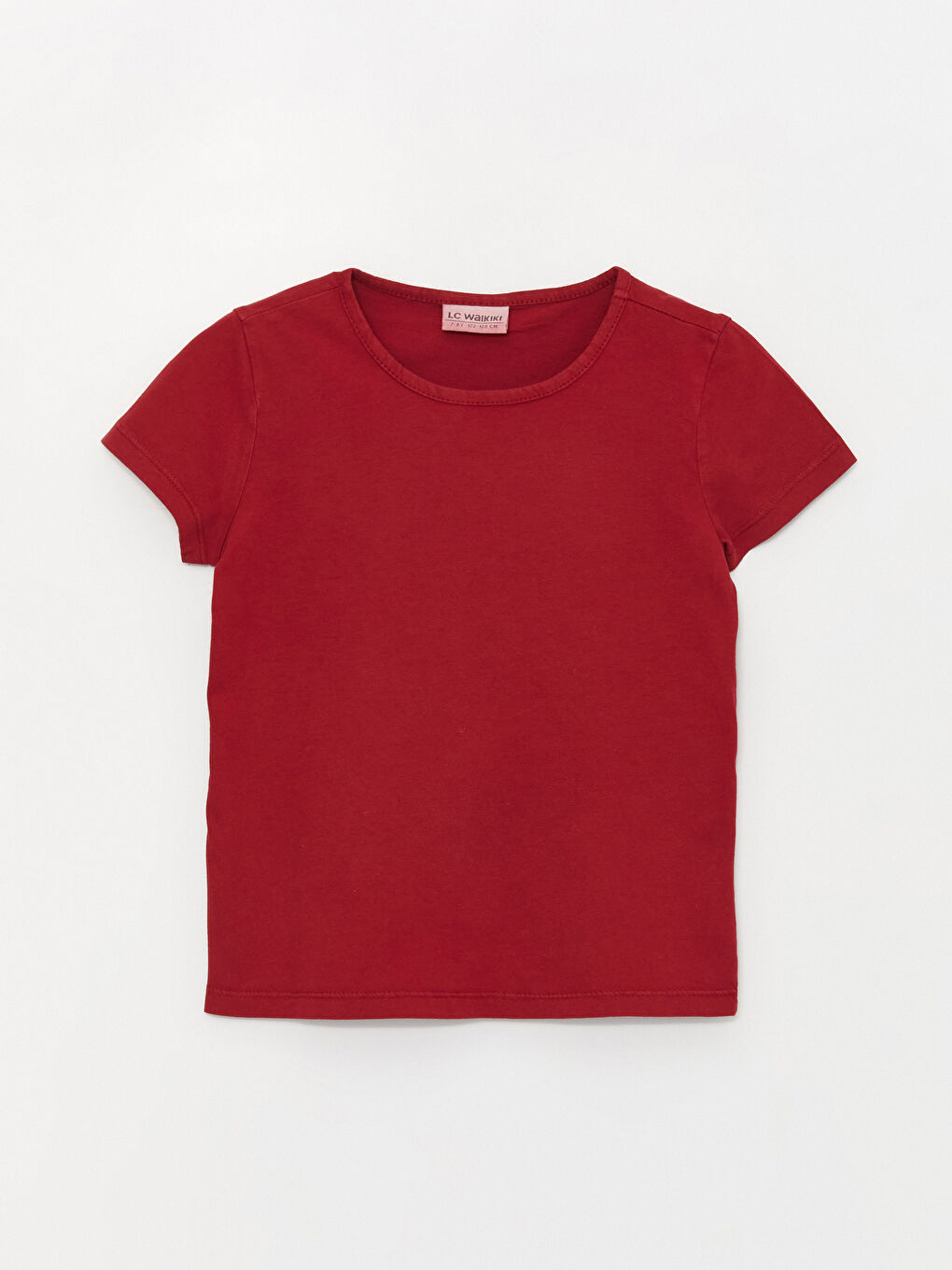 Bordo Bisiklet Yaka Basic Kısa Kollu Kız Çocuk Tişört