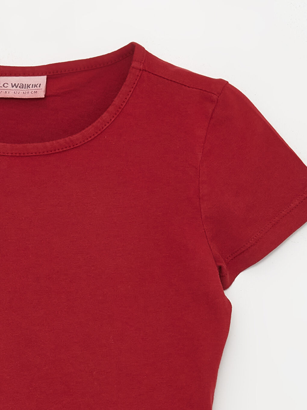 Bordo Bisiklet Yaka Basic Kısa Kollu Kız Çocuk Tişört-1
