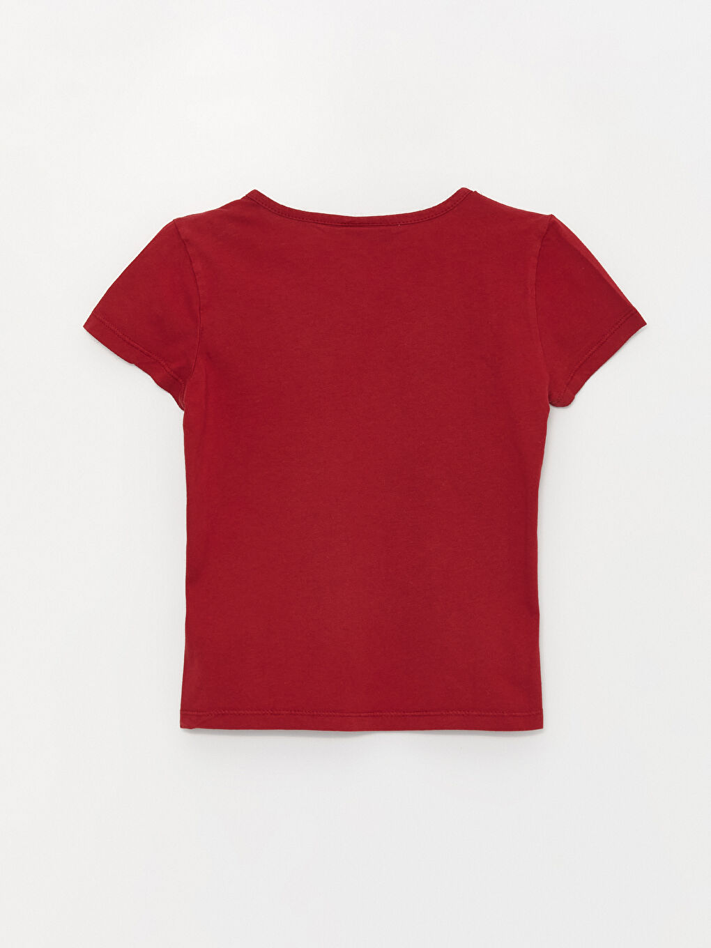 Bordo Bisiklet Yaka Basic Kısa Kollu Kız Çocuk Tişört-2