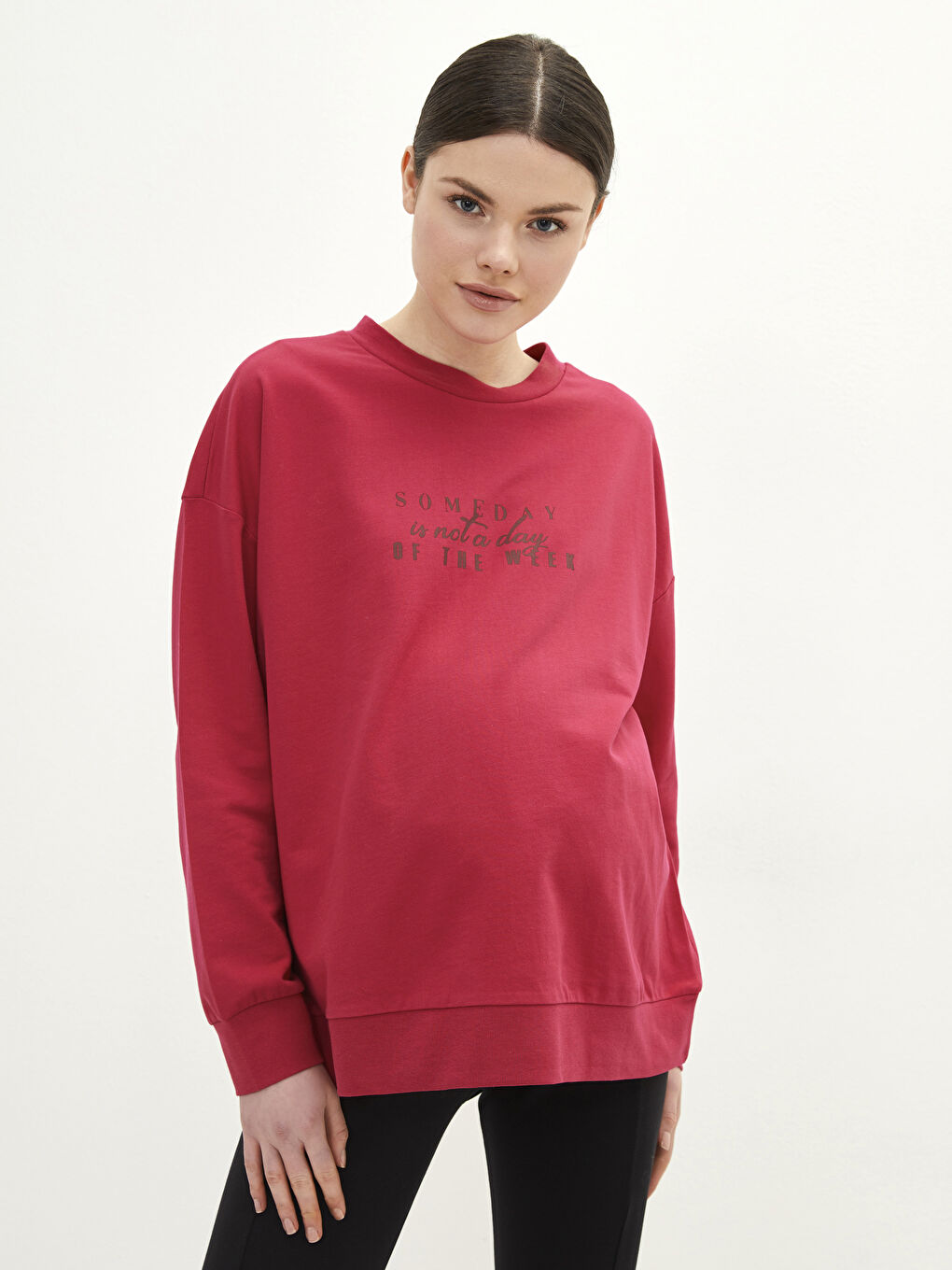 LCWAIKIKI Maternity Rundhalsausschnitt Buchstaben Bedruckt Langarm Baumwolle Mutterschaft Sweatshirt -W1J223Z8-HSG