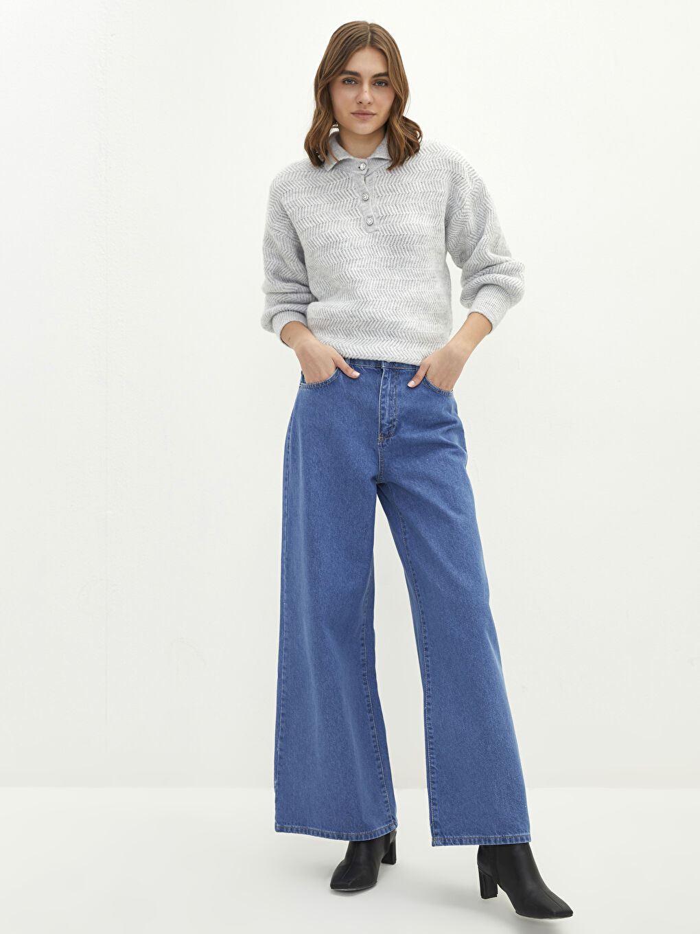 İndigo Standart Fit Cep Detaylı Kadın Rodeo Jean Pantolon-2