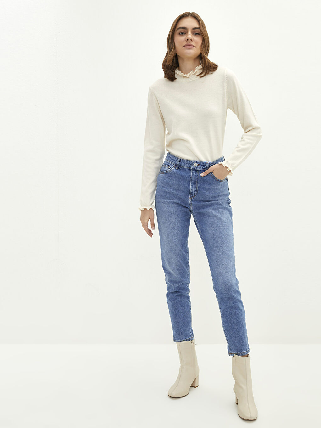 İndigo Yüksek Bel Slim Fit Kadın Jean Pantolon