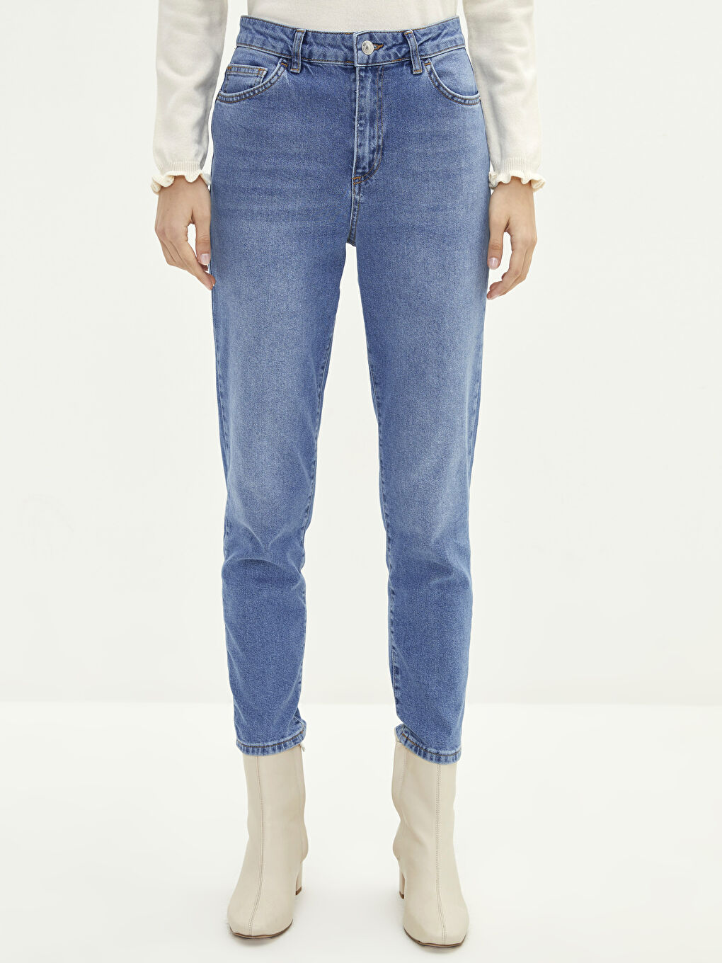 İndigo Yüksek Bel Slim Fit Kadın Jean Pantolon-2