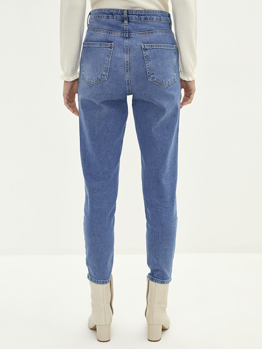 İndigo Yüksek Bel Slim Fit Kadın Jean Pantolon-6