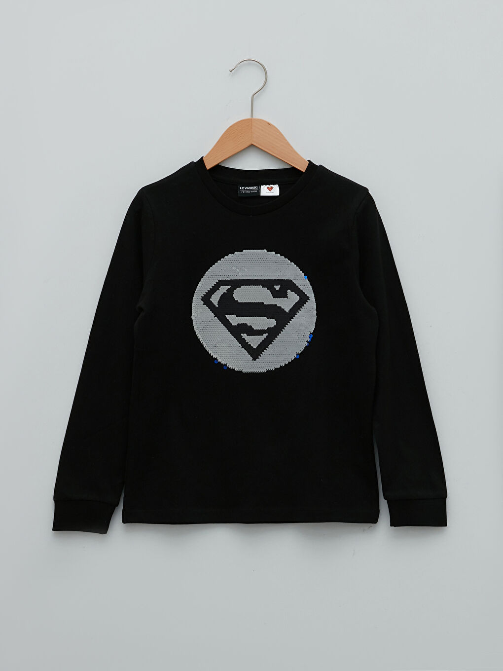 Tricou pentru Băieți cu Guler Rotund Superman cu Paiete Reversibile și Mânecă Lungă-2