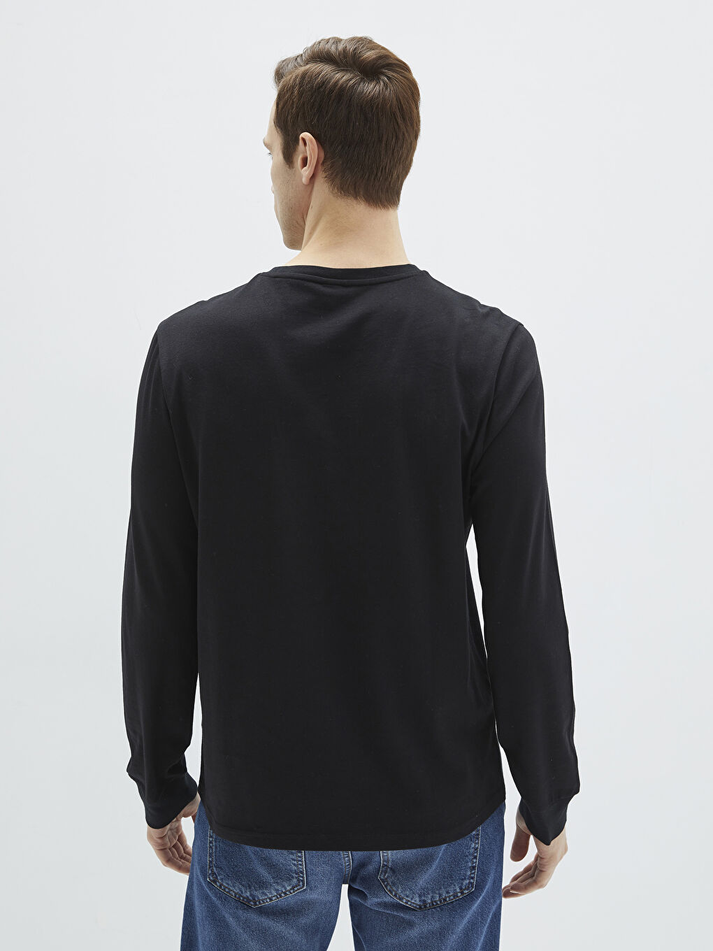 Siyah Bisiklet Yaka Uzun Kollu Kral Şakir Baskılı Erkek Tişört-3