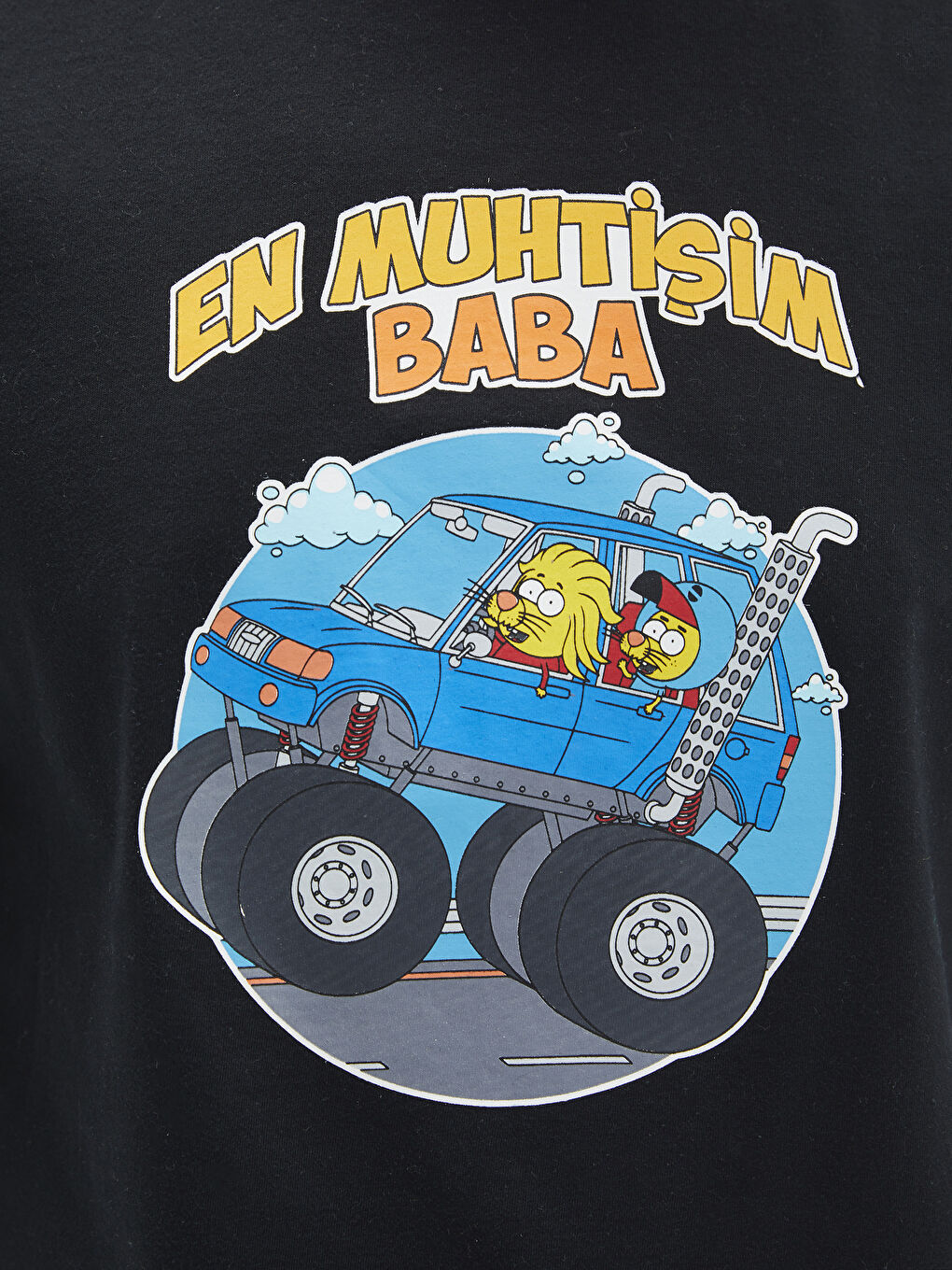 Siyah Bisiklet Yaka Uzun Kollu Kral Şakir Baskılı Erkek Tişört-5