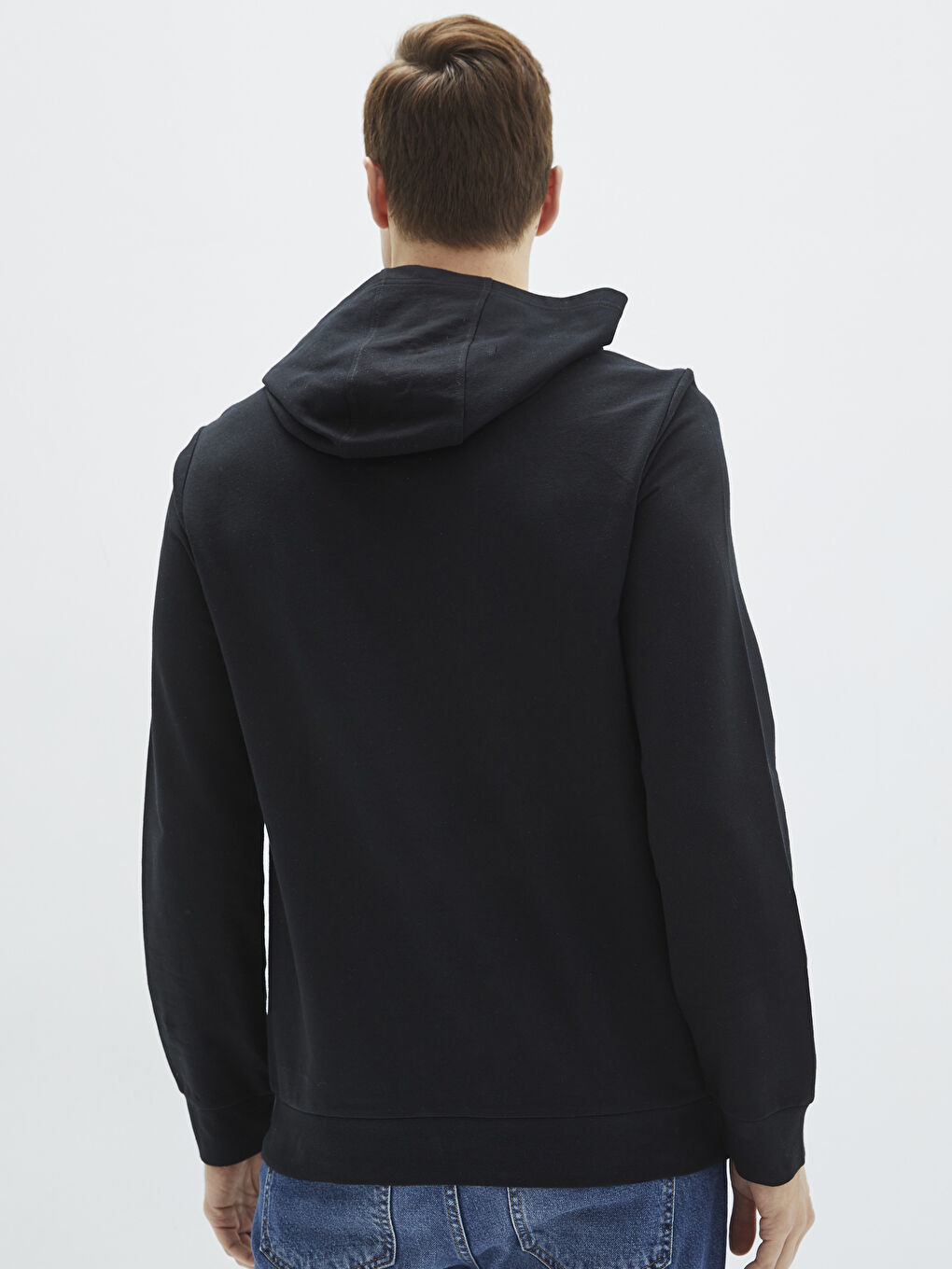 Siyah Uzun Kollu Baskılı Erkek Hoodie-3