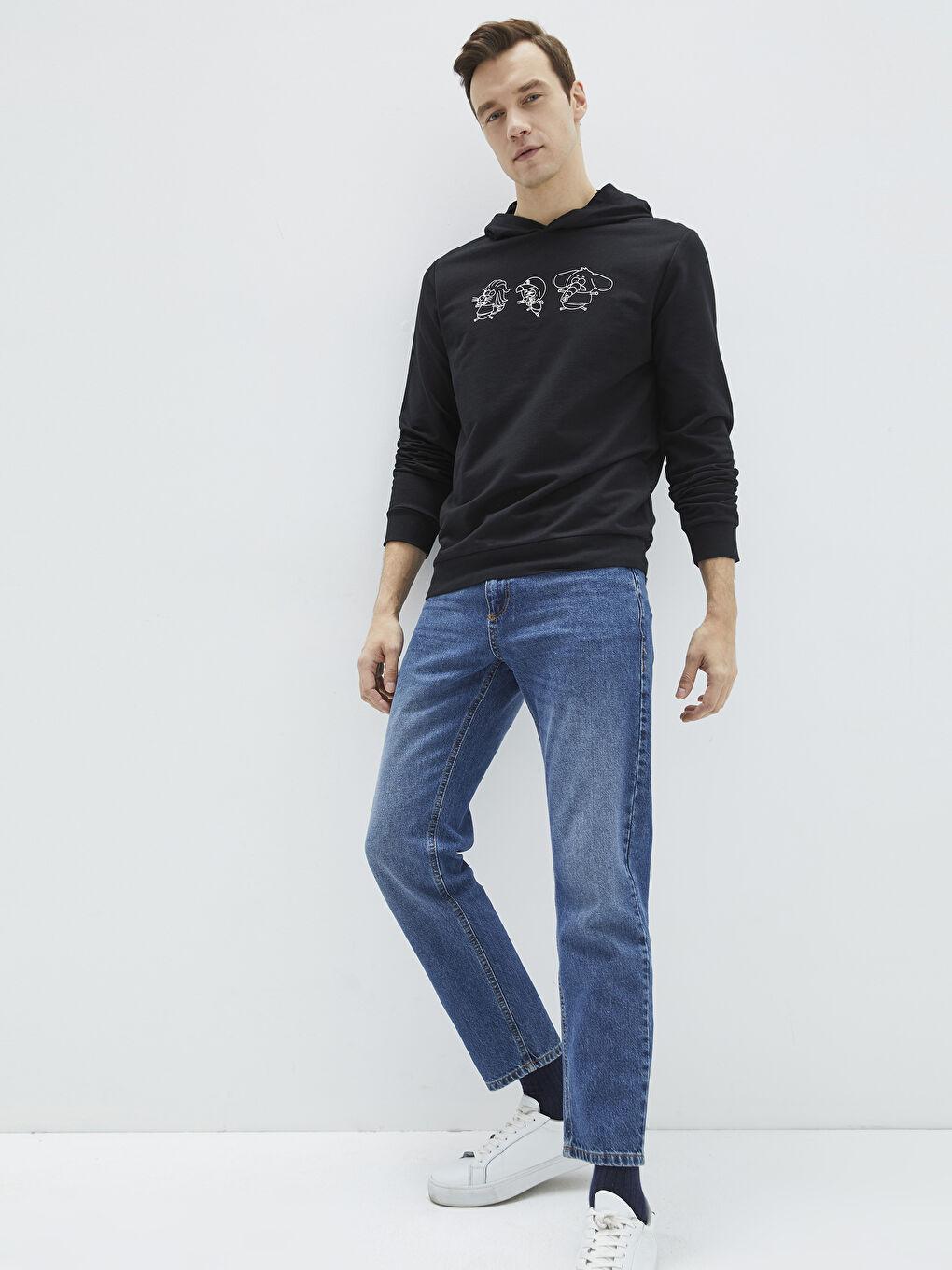 Siyah Uzun Kollu Baskılı Erkek Hoodie-2