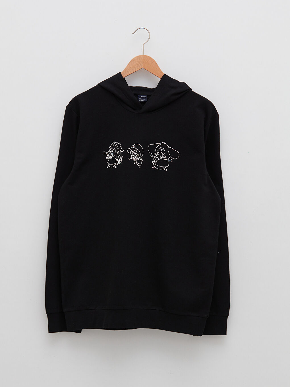 Siyah Uzun Kollu Baskılı Erkek Hoodie-6