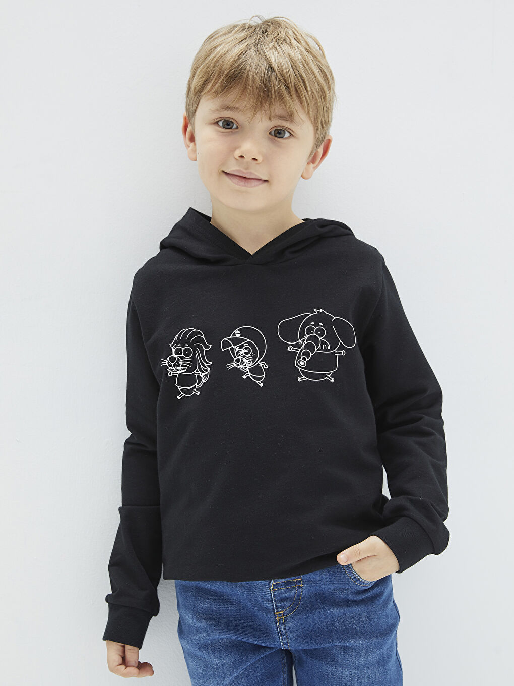 LCW Kids Yeni Siyah Kapüşonlu Kral Şakir Baskılı Uzun Kollu Erkek Çocuk Sweatshirt - 2