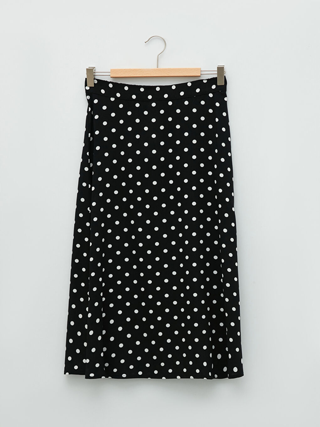 Ekru Beli Lastikli Puantiyeli Viskon Kadın Etek-5