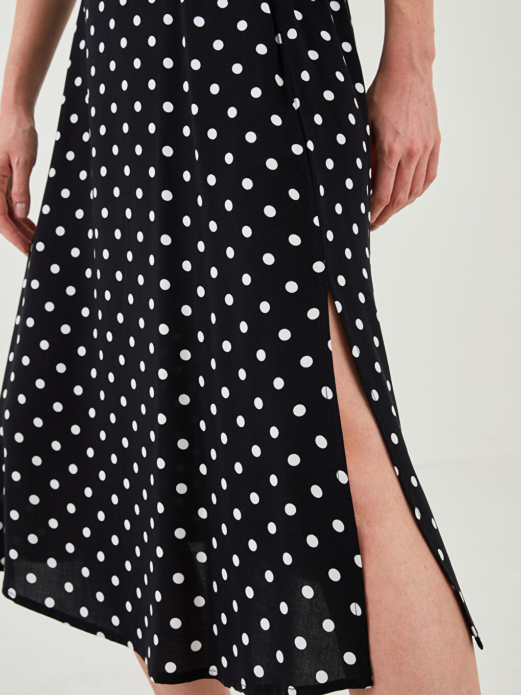 Ekru Beli Lastikli Puantiyeli Viskon Kadın Etek-2