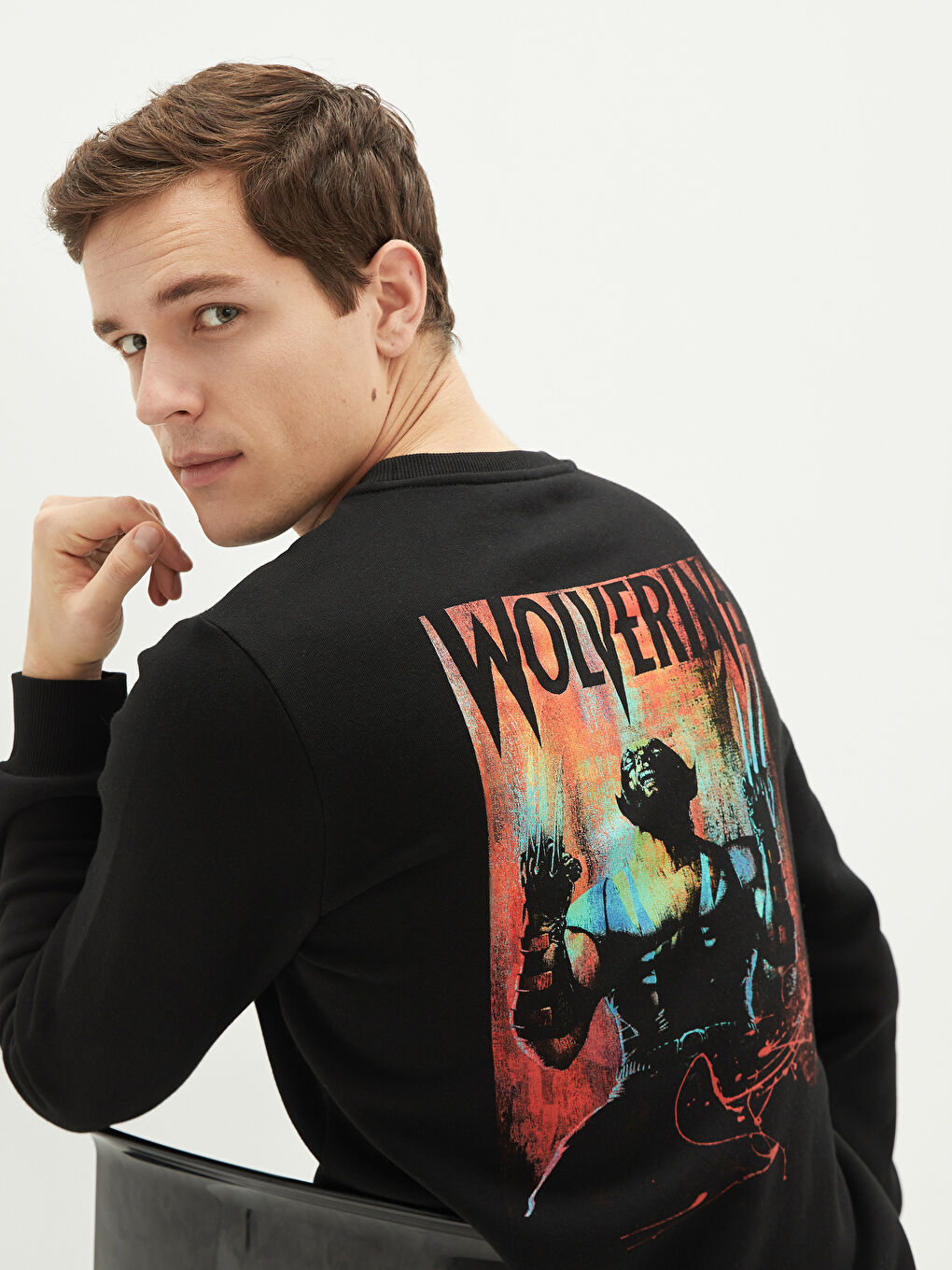 Crew Neck Long Sleeve Wolverine Printed Men's Thick Sweatshirt