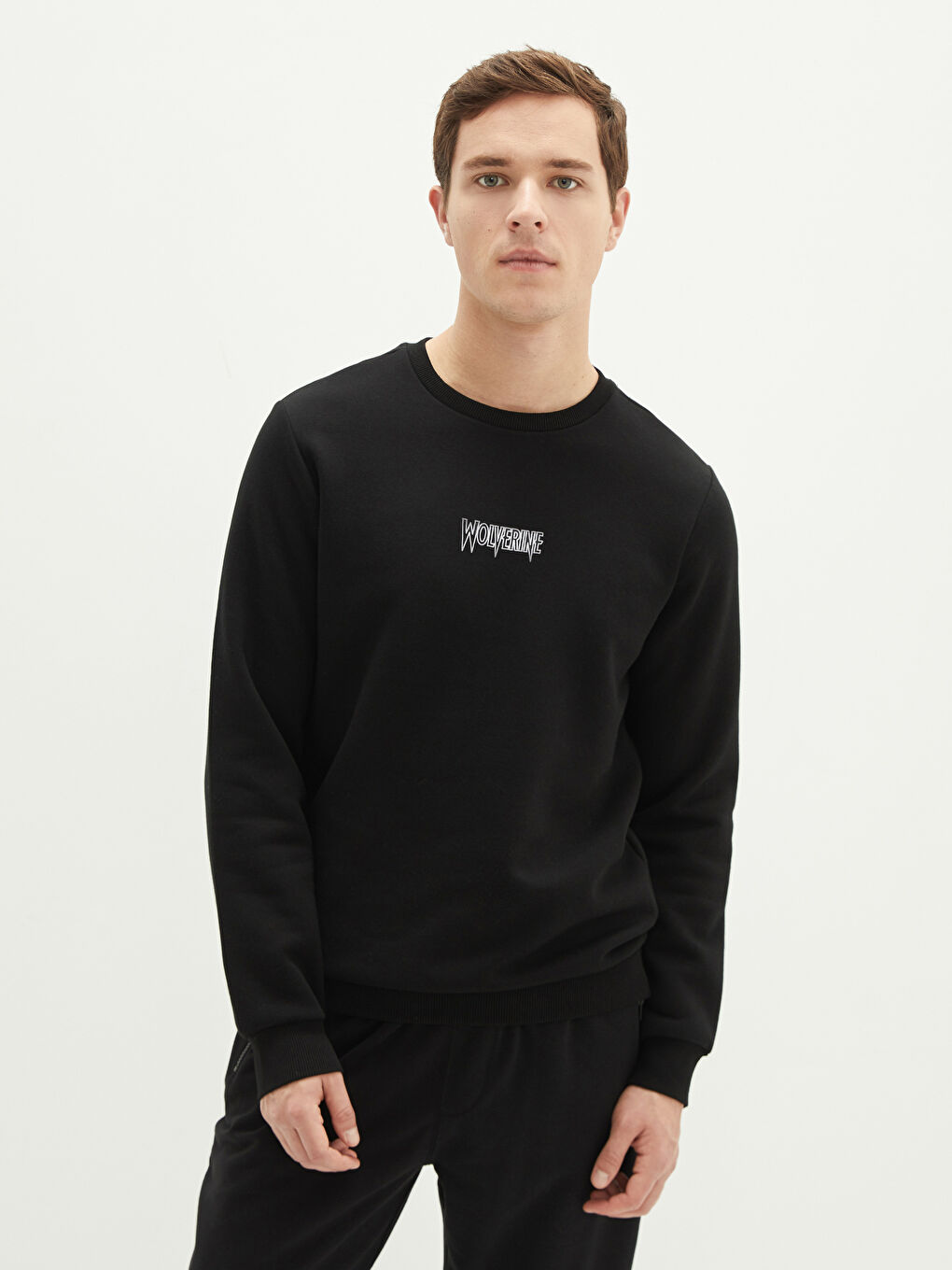 Crew Neck Long Sleeve Wolverine Printed Men's Thick Sweatshirt-1